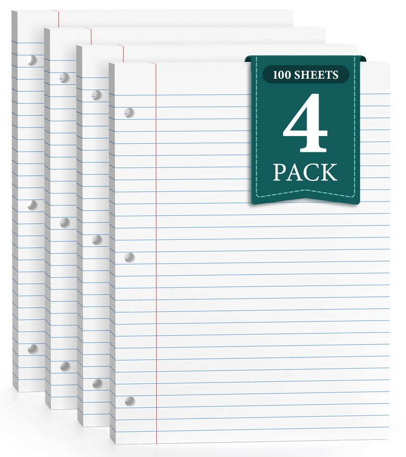 PINJINGPRO 8.5 x 11 Wide Ruled Paper, Loose Leaf Paper, 3 Hole Punch Paper 8.5 x 11 WhiteLoose Leaf Notebook Paper for 3 Ring Binders, Notebook Paper,Filler Paper,Lined Paper, 400 Sheets Writing Paper (4 Pack) - Image 1